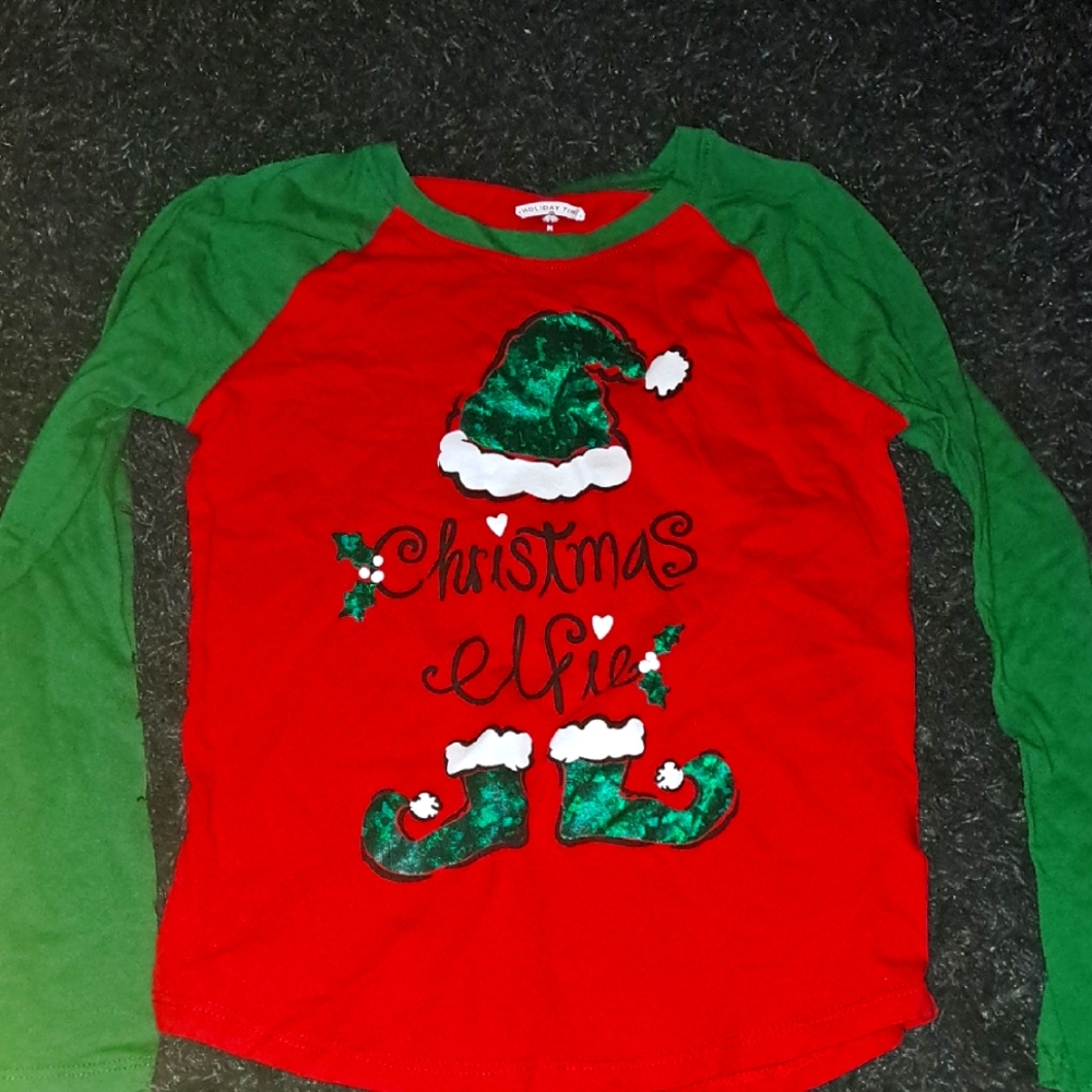 Holiday Time Green and Red Long Sleeve Christmas Tee